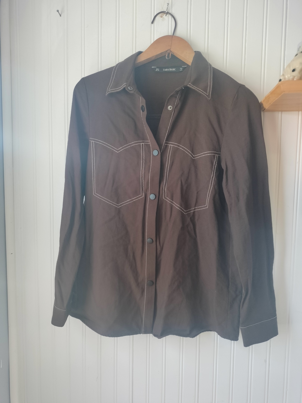 Zara Men's Dark Brown Button-Up Shirt